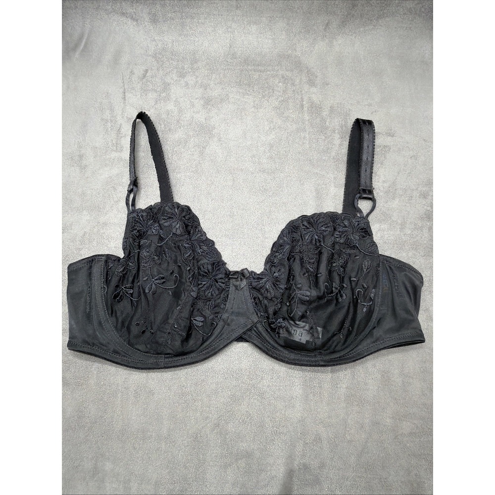 Felina Unlined Underwire Bra Black Floral Embroidery Size 38D